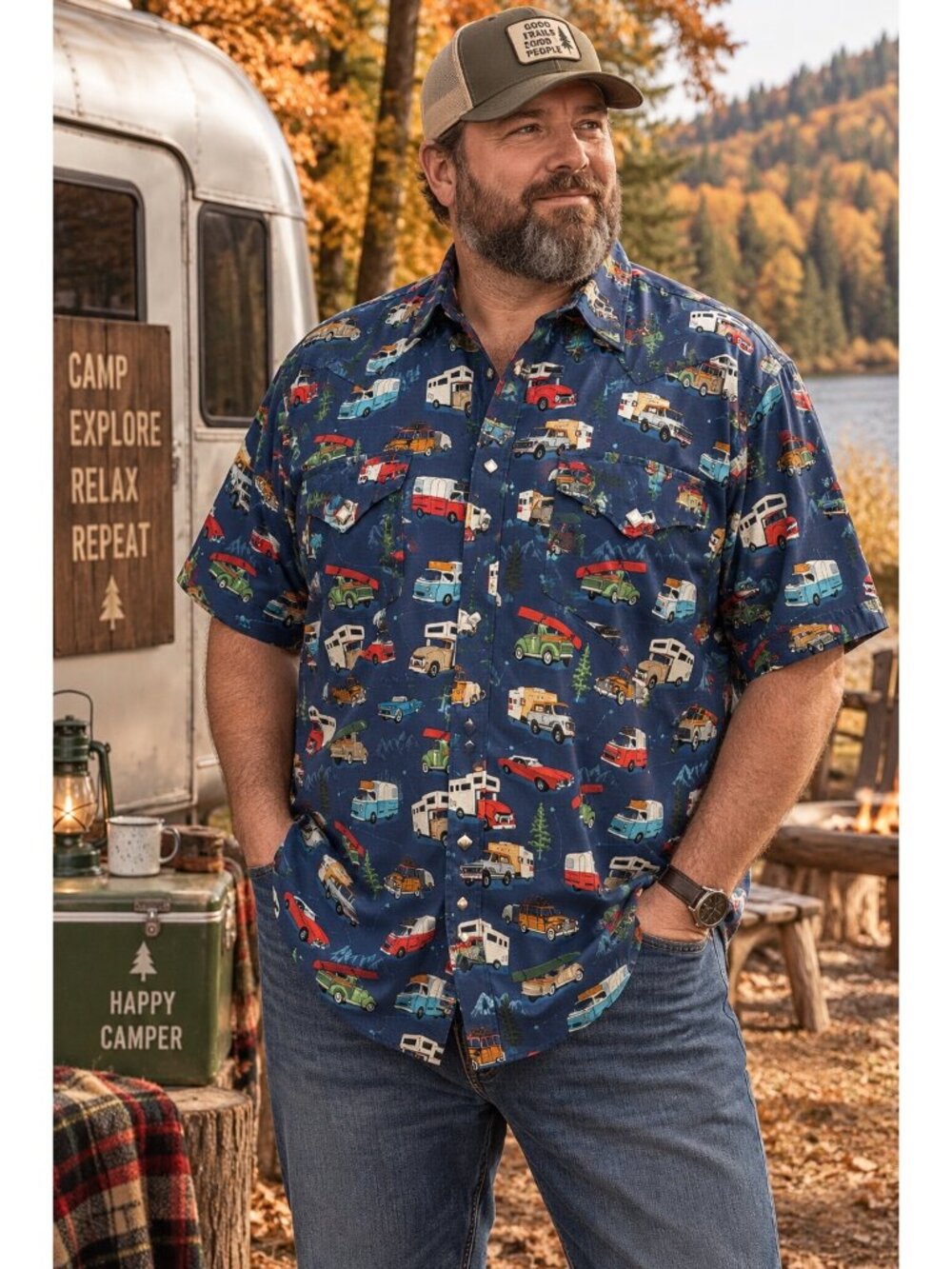 Rockmount Ranch Wear XXL Campers RV Print Pearl Snap Western Shirt USA